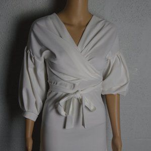 Pretty Little Thing White Balloon Sleeve Bodycon Dress Size USA 6, UK 10, EU 38